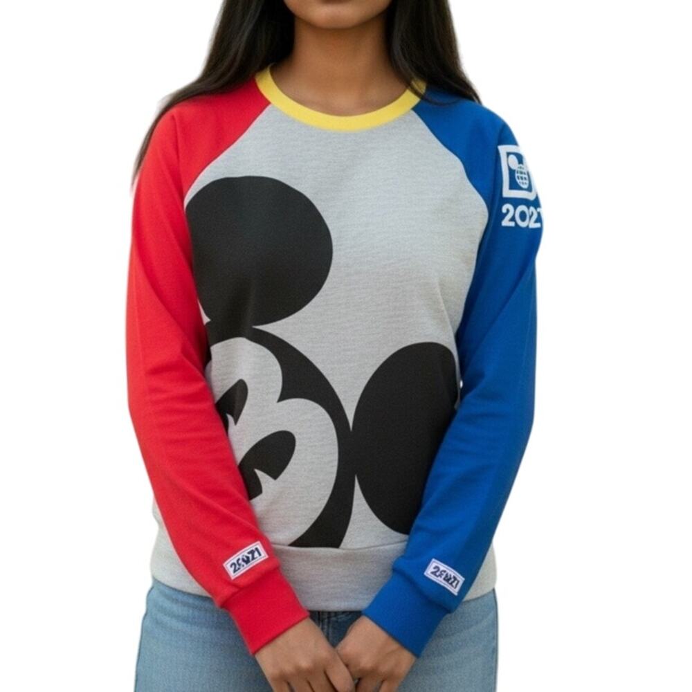 Disney Parks Mickey Mouse Colorblock Sweatshirt Raglan Pullover 2021 L